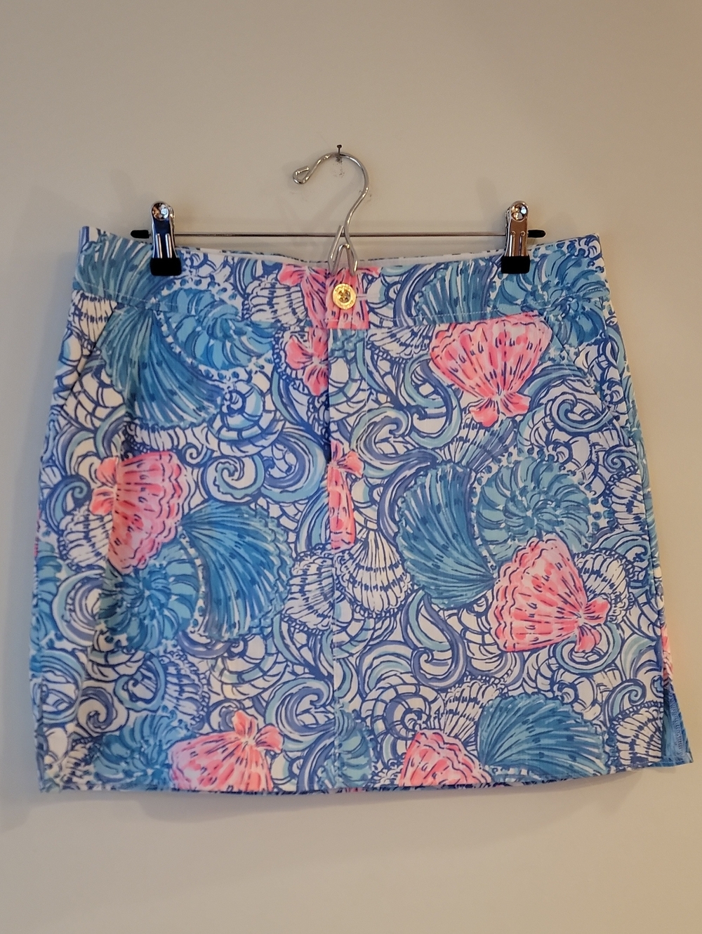 Lilly Pulitzer Blue & Pink Seashell Print Mini Skirt Size 10